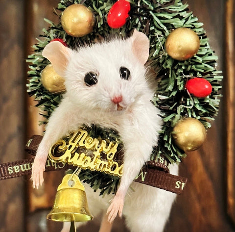 A Dangling Christmas Wreath Mouse